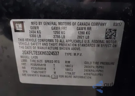 2017 GMC Terrain Sle-2 из США, поврежденный, VIN 2GKFLTE3XH6324537